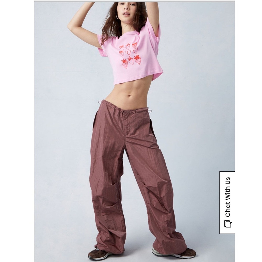 PacSun Mauve Brown Nylon Parachute Pants Wide Leg Streetwear MB7338 Small